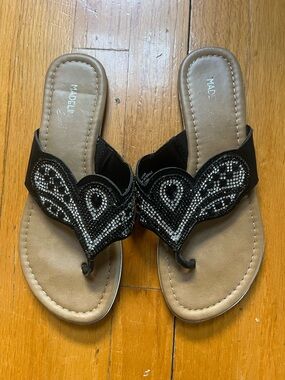 Madeline Black Beaded Thong Sandals
